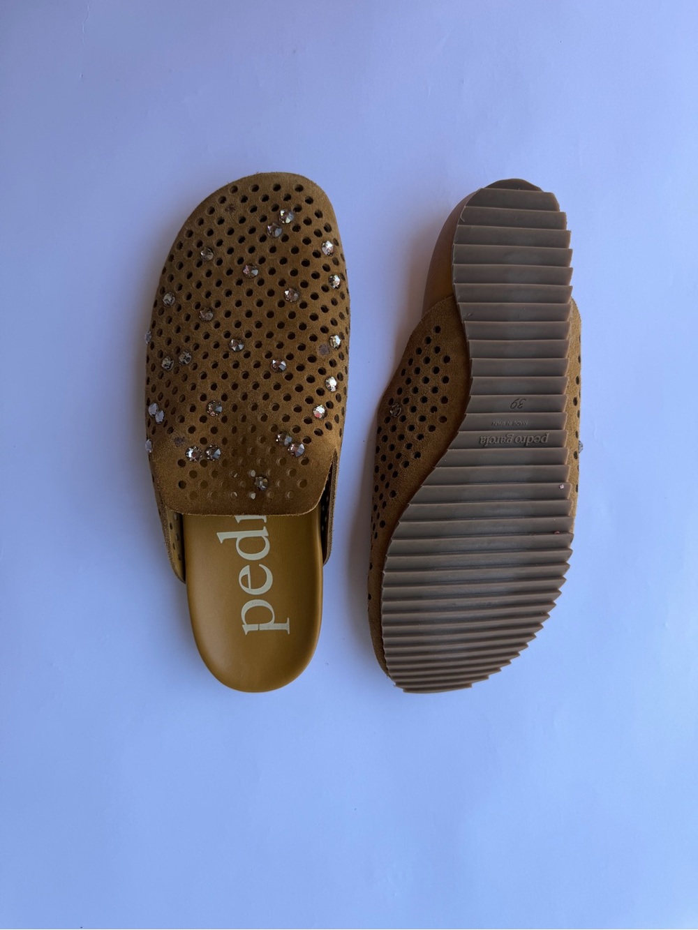 Pedro Garcia Tan Suede Crystal-Studded Slip-On Mules - Picture 3 of 4